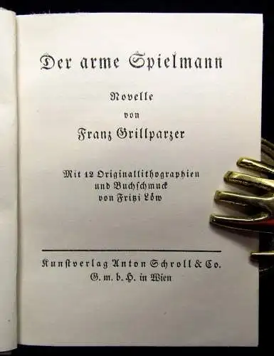 Grillparzer Franz Der arme Spielmann Novelle um 1920 12 Original Lithographien