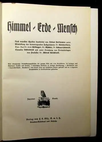 Hoffmann Himmel- Erde- Mensch 2.Bd. apart um 1914 Entwicklung Geschichte