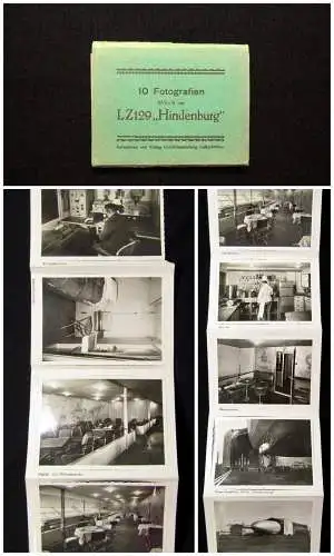 10 Fotografien LZ129 "Hindenburg" 6,5x9 cm um 1930 Leporello Geschichte