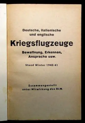 RLM Deutsche italienische u. englische Kriegsflugzeuge 1. Hälfte 20. Jhd