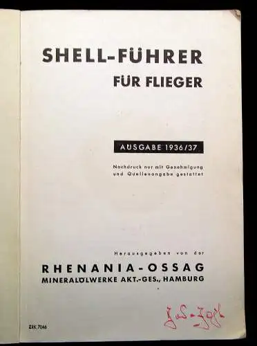 Shell-Führer für Flieger  1. Hälfte 20. Jhd mit 6 Tafeln Zeppelin-Archiv Jost