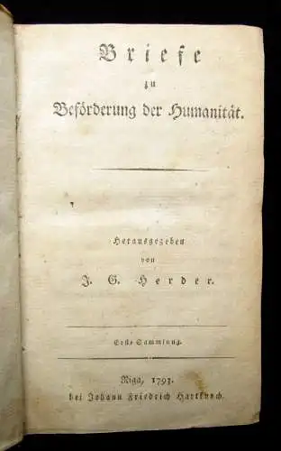 Herder Briefe zu Beförderung der Humanität 10 Bde. in 5, 1793 EA Nachweis