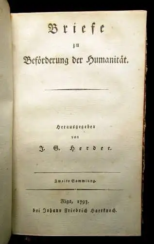 Herder Briefe zu Beförderung der Humanität 10 Bde. in 5, 1793 EA Nachweis