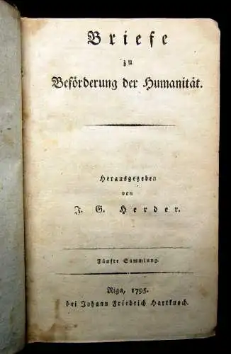 Herder Briefe zu Beförderung der Humanität 10 Bde. in 5, 1793 EA Nachweis