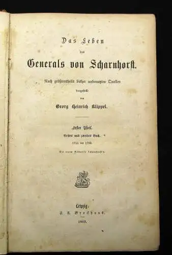 Klippel Das Leben des Generals von Scharnhorst Mit 1 Bildniss 1869 Militaria