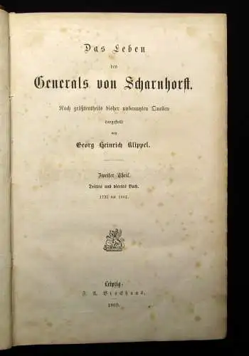 Klippel Das Leben des Generals von Scharnhorst Mit 1 Bildniss 1869 Militaria