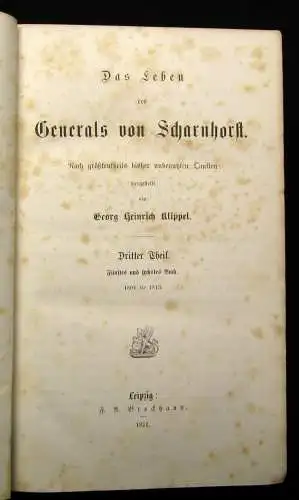 Klippel Das Leben des Generals von Scharnhorst Mit 1 Bildniss 1869 Militaria