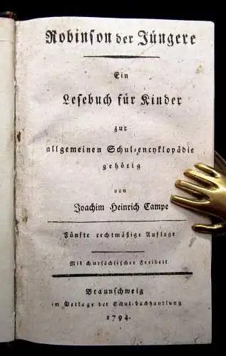 Joachim Heinrich Campe Robinson der jüngere Ein Lesebuch für Kinder 1794 Lyrik