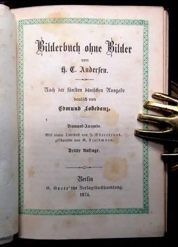 Edmund Lobedanz Bilderbuch ohne Bilder von H.C. Andersen 1874 Literatur