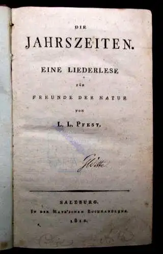 Pfest Die Jahrszeiten Eine Liederlese für Freunde der Natur *selten* 1812 Lyrik