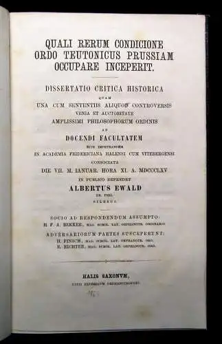 Quali Rerum Ordo Teutonicus Prussian Occupare Inceperit selten 1865 Dissertation