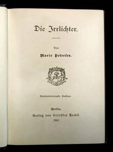 Petersen Die Irrlichter 1890 Belletristik Geschichten Erzählungen Literatur