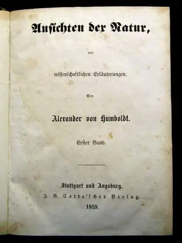 Humboldt Ansichten der Natur 1859 Geschichten Erzählungen Literatur
