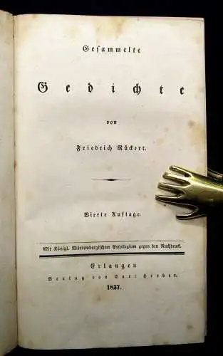 Rückert, Friedrich Gesammelte Gedichte Band 1 apart( von 6) 1837 Belletristik