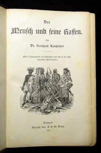 Langkabel Der Mensch und seine Rassen 1892 4 Chromtafeln 38 Vollbilder