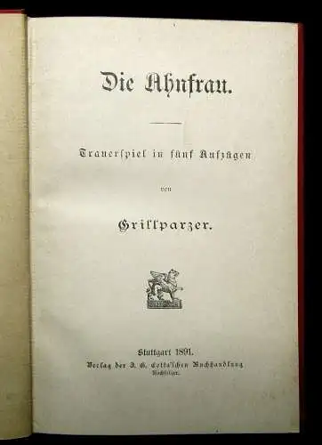 Grillparzer Die Ahnfrau Trauerspiel in fünf Aufzügen 1891 Belletristik Lyrik