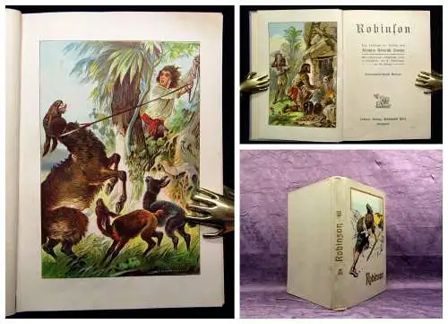 Campe Robinson Ein Lesebuch für Kinder um 1915 6 Farbdrucktafeln Abenteuer