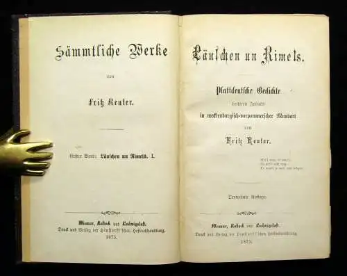 Sämmtliche Werke von Fritz Reuter 15 Bde. komplett Mischauflage 1874,75 und 1886