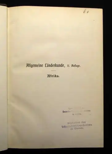 Hahn, Sievers Allgemeine Länderkunde Afrika 1906 Länderkunde Völkerkunde