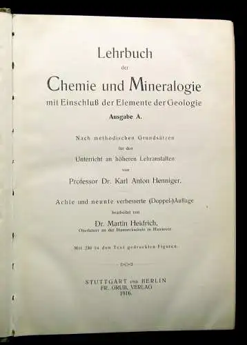 Heidrich Lehrbuch der Chemie und Mineralogie mit Elemente der Geologie 1916