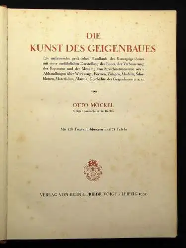 Möckel (Geigenbaumeister in Berlin) Die Kunst des Geigenbaues 1930 Handwerk