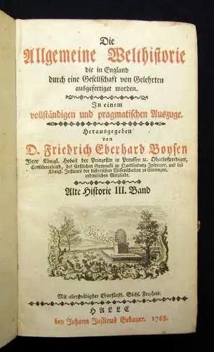 Boysen Die allgemeine Welthistorie 1768 Alte Historie 3. Band Geschichte