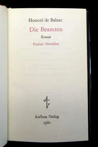 Balzac Die Beamten 1980 Roman Pariser Novellen Belletristik Lyrik Literatur