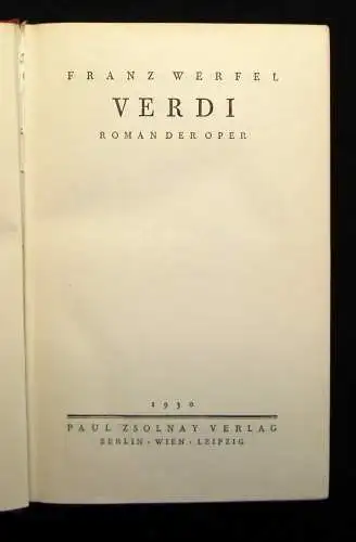 Werfel, Franz Verdi Roman der Oper 1930 Klassik Unterhaltung Geschichte Lyrik