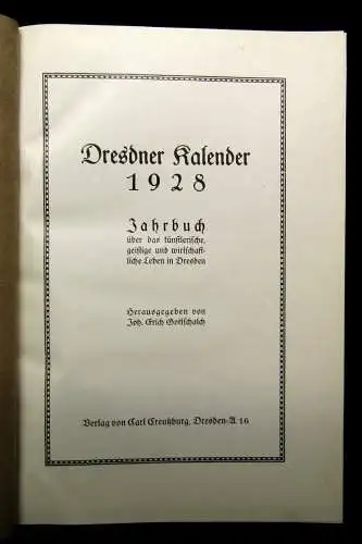 Dresdner Kalender 1928 Jahrbuch über das künstlerische, geistige Leben