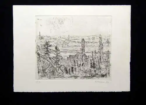 Radierung von Bernhard Koban Landschaft bei Dresden 1986 EA 20x17 cm signiert