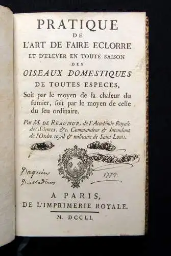 Reaumur Pratique de l'art de faire éclorre et d'élever on toute saison 1751