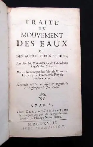 Mariotte Traite du Mouvement des Eaux et des Autres Corps Fluides [...] 1718