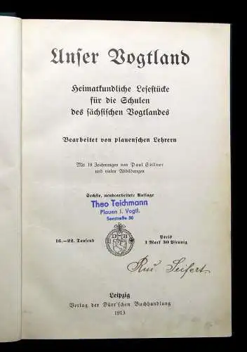 Unser Vogtland Heimatkundliche Lesestücke für die Schulen 19 Zeichnungen 1913