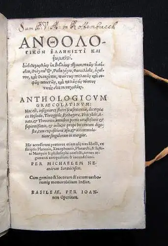 Neander Anthologicum graecolatinum, hoc est, insigniores flores seu 1556