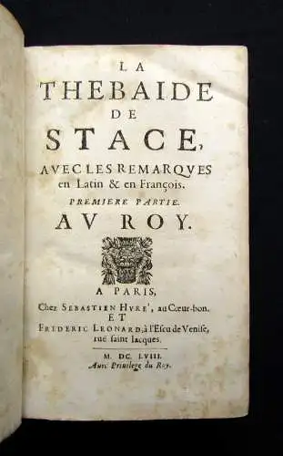 Statius Opera 3 Bde. (alles) 2 Bde. + Les Sylves et L'Achilleide [...] 1 Bd 1658