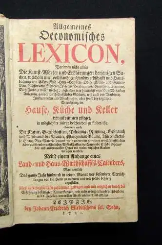 Zincke Allgemeines Oeconomisches Lexicon, darinnen nicht allein die Kunst 1731