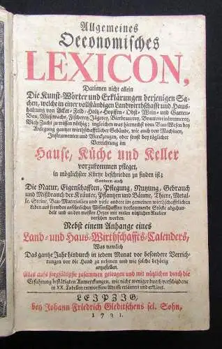 Zincke Allgemeines Oeconomisches Lexicon, darinnen nicht allein die Kunst 1731