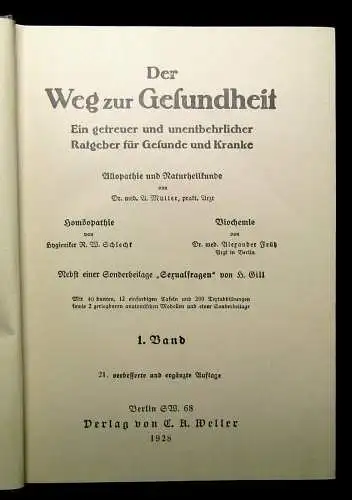 Schlecht,Früh Der Weg zur Gesundheit 2 Bde. 1928 3 Sonderbeilagen Aufklärung