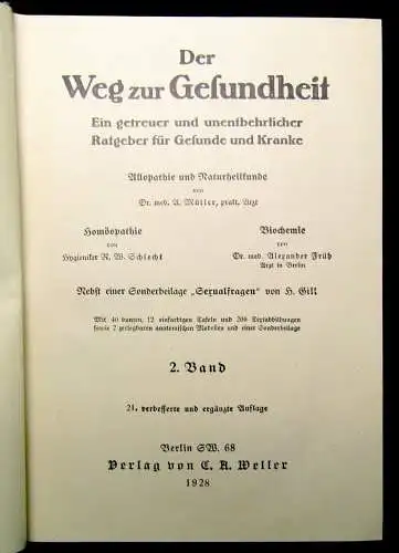 Schlecht,Früh Der Weg zur Gesundheit 2 Bde. 1928 3 Sonderbeilagen Aufklärung