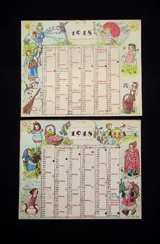 Handgemalter Kalender für das Jahr 1948 auf 2 Bl. Kalendarium Gestaltung