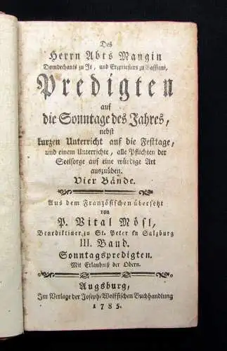 Des Herrn Abts Mangin Predigten auf die Sonntage des Jahres 1785 3.Bd.apart