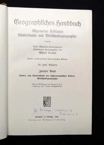 Scobel Geographisches Handbuch 1910 Allgemeine Erdkunde Länderkunde Bd. 1 von 2