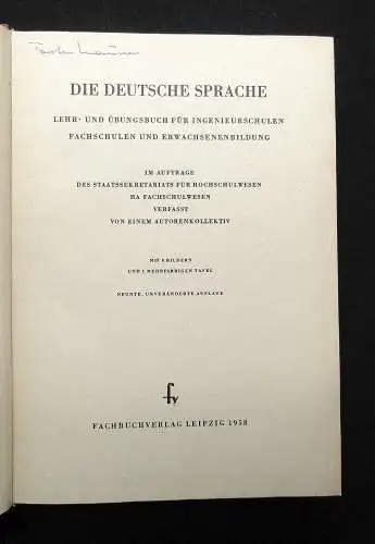 Die deutsche Sprache 1958 mit 8 Bildern und einer mehrfarbigen Tafel Geschichte