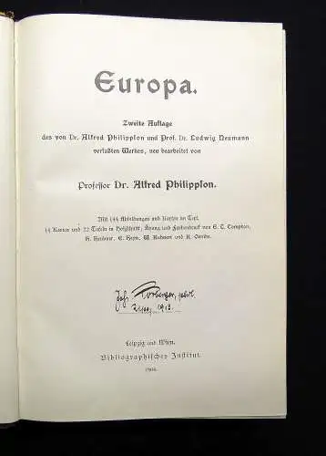 Philippson Europa 1906 Allgemeine Länderkunde Zweite Auflage Geographie