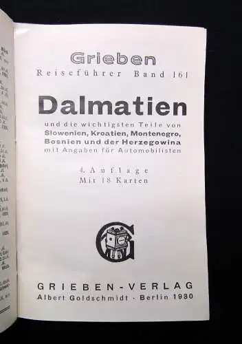 Grieben´s Reiseführer Dalmatien Band 161 1930 Ortskunde Guide Landeskunde