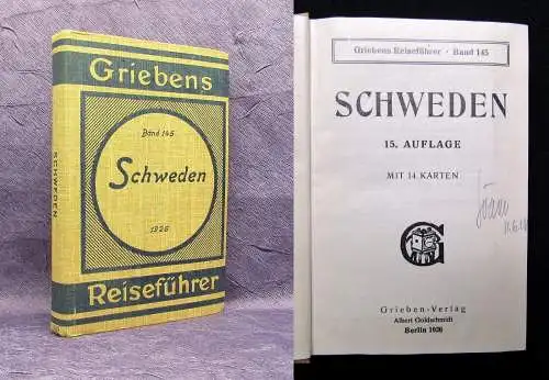 Grieben´s Reiseführer Schweden Band 145 1926 Ortskunde Guide Landeskunde