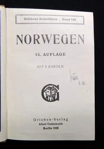 Grieben´s Reiseführer Norwegen Band 146 1926 Ortskunde Guide Landeskunde