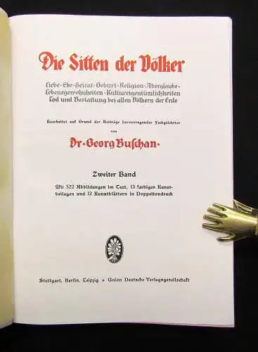 Buschan Die Sitten der Völker Band 1-3 von 4 Liebe Religion Aberglaube um 1920