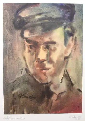 Richard Pusch Aquarell Strassenmeister 1948 Zeichnung Malerei Porträt Arbeiter