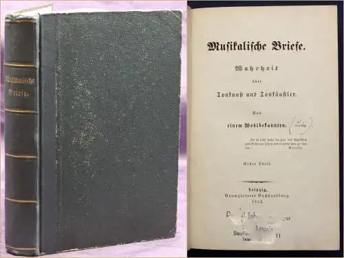 Lobe Musikalische Briefe Wahrheit über Tonkunst & Tonkünstler 1852 EA Kunst sf